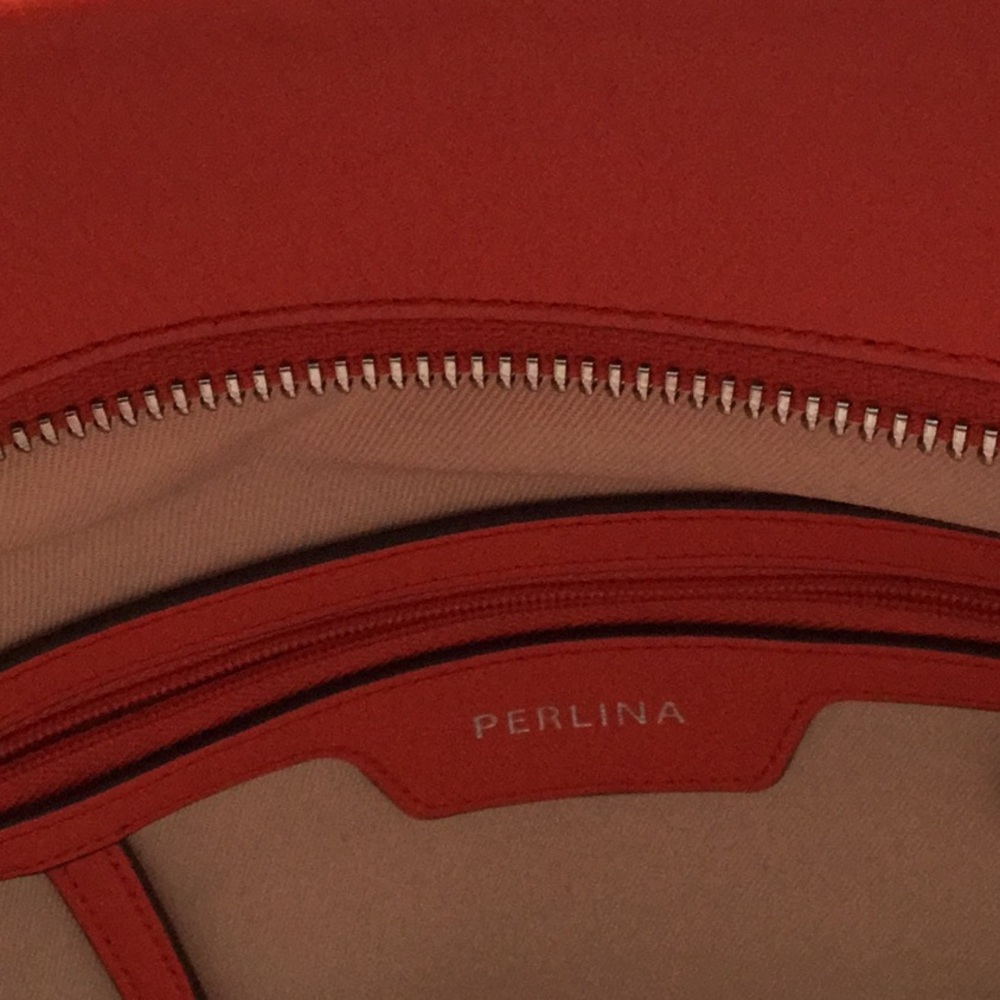 Perlina NWT Leather Laser Cut Orange Valerie Tote. - Picture 4 of 10